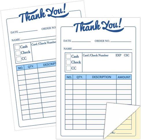 Thank You Receipt Book,3.4x5.5 Inch Order Forms Pad,Invoice Book for Small Business, 2 Part Carbonless, Invoice Pad,50 Sets in Saudi Arabia