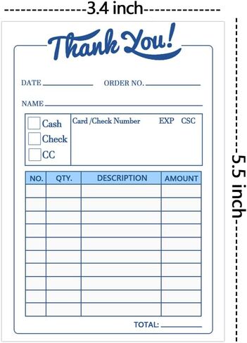 Thank You Receipt Book,3.4x5.5 Inch Order Forms Pad,Invoice Book for Small Business, 2 Part Carbonless, Invoice Pad,50 Sets in Saudi Arabia