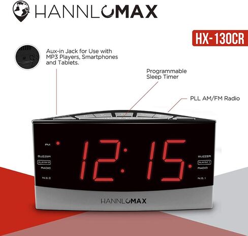 HANNLOMAX HX-130CR Alarm Clock Radio, PLL AM/FM Radio, 20 Natural Sounds, 1.8" LED Display, Dual Alarm, Aux-in. in Kuwait