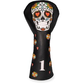 Colorful Skeleton Embroidery Club Covers Driver Headcovers Fairway Wood Cover Hybrid Head Cover Leather 3 Wood Headcover Golf Club Covers for Most Brand. in Saudi Arabia