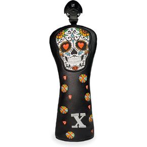 Colorful Skeleton Embroidery Club Covers Driver Headcovers Fairway Wood Cover Hybrid Head Cover Leather 3 Wood Headcover Golf Club Covers for Most Brand.