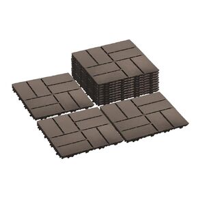 27 PCS Plastic Interlocking Patio Deck Tiles - 12" x 12" Indoor Outdoor Waterproof Flooring Tiles for Balcony, Backyard, Garden & Poolside, All Weather Use, Coffee