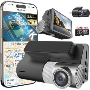 Dash Cam Front and Rear 4K+1080P, Free 32GB SD Card, Built-in WiFi, Dash Camera for Cars, 3" IPS HD Screen Car Camera, Dual Dashcams for Cars with Night Vision, 24 Hours Parking Monitor, X2