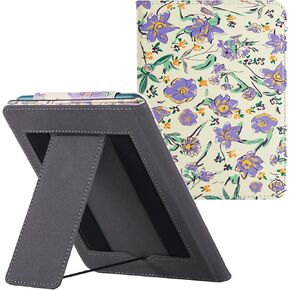 Stand Case for 7" Kindle Paperwhite 12th Generation & Kindle Colorsoft Signature Edition (2024) - PU Leather Book Folio Sleeve Cover with Two Hand Straps/Auto Sleep/Wake (Elegant Green)