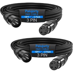 10 FT DMX Cable 3 Pin 6 Pack, Palujorty Coiled DMX Cable with Velcro for DMX lights and controllers