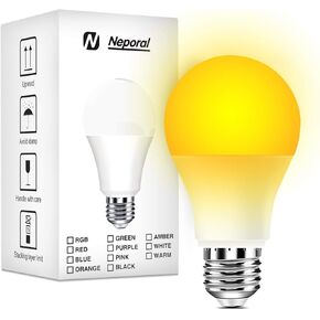 Neporal Amber Light Bulbs 4PK, 9W 60 Watt Equivalent, Blue Blocking Light Bulbs 1800K, Soft Warm Sleep Light Bulbs A19, Amber Night Light Bulb E26 for Bedroom and Baby Nursery Light