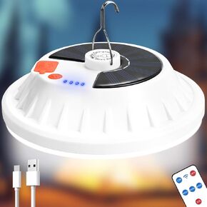 Solar Camping Lantern with Remote 4000LM Rechargeable Hanging Light Portable LED Camping Lights IPX4 Waterproof Tent Lights Solar Lanterns for Power Outages, Emergency, Hurricane, Snowstorm