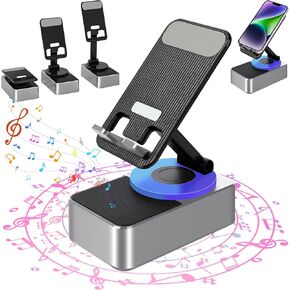 Wireless Induction Audio Bluetooth Speaker,5in1 Phone Holder Emergency Rechargeable with Colorful Ambient Light,Bluetooth Audio Power Bank Bracket with Anti-Slip Base,360° Rotating Foldable(Black)