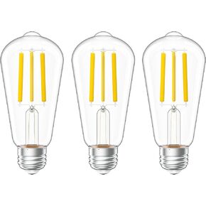 Sunco 10 Pack 60W Vintage LED Edison Bulbs Equivalent 8.5W CRI92 800 Lumens, Dimmable ST64 Filament 3000K Warm White E26 Medium Base Light Bulbs High Brightness Clear Glass Waterproof UL