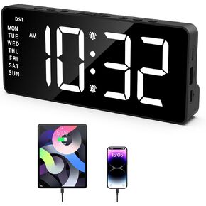 ORIA Digital Alarm Clock for Bedroom, LED Alarm Clock with Large Display, Rechargeable Desk Clock with Date, Adjustable Volume Brightness, Snooze, Type-C Port, for Home Office Living Room
