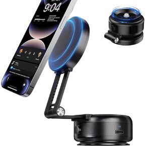 Electric Vacuum Magnetic Suction Phone Holder,360°Rotating Magnetic Phone Holder,Foldable Smart Double-Sided Suction Phone Mount,Strong Magnetic Car Phone Holder for Car/Mirror/Smooth Surfaces (Black)
