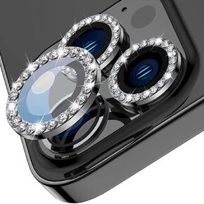 Omio for iPhone 16 Pro Max Glitter Camera Lens Protector for Women 9H Tempered Glass Camera Protector Bling Diamond Crystal Metal Individual Ring Lens Decoration Cover for iPhone 16 Pro Gold