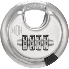 HOX Boron Shackle Combination Disc Lock, 70mm Stainless Steel Body, Heavy-Duty Weather-Resistant and Anti-Cut Padlock for Storage Units, Garages, Sliding Doors, and Cabinets (1 Pack)