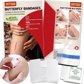 Emergency Wound Closure Strips - HSA/FSA Eligible - Dotodo 2PCS Laceration Closure Kit - Elastic Skin Closure Device | Repair Wounds Without Stitches | Stretchable & Shrinks Back to Close The Cut