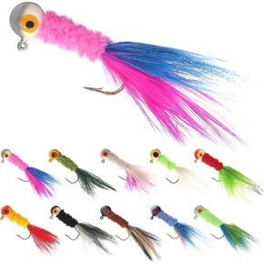 xfishman-crappie-jigs-marabou-feather-hair-jigs-for-crappie-fiSHIPE-LUSE KIT TORT 1/8 1/16 1/32 OZ