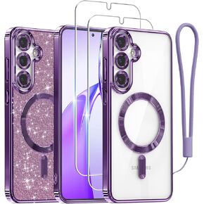 Meifigno Case Designed for Samsung Galaxy S25 Ultra 6.9 inch, [Compatible with MagSafe] [2X HD Screen Protectors] [Glitter Card & Wrist Strap] Full Lens Protection Case for Galaxy S25 Ultra, Rose Gold