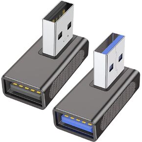 90 Degree USB 3.0 Adapter (2 Pack), Left and Right Angle USB-A Male to Female Extender Connector