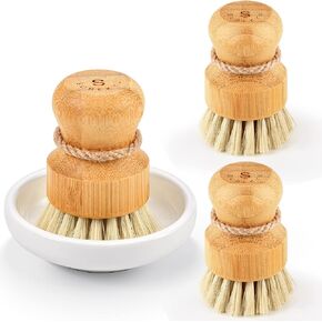 SUBEKYU Bamboo Dish Scrub Brushes, Kitchen Wooden Cleaning Scrubbers Set for Washing Cast Iron Pans/Pots, Set of 3 in Kuwait