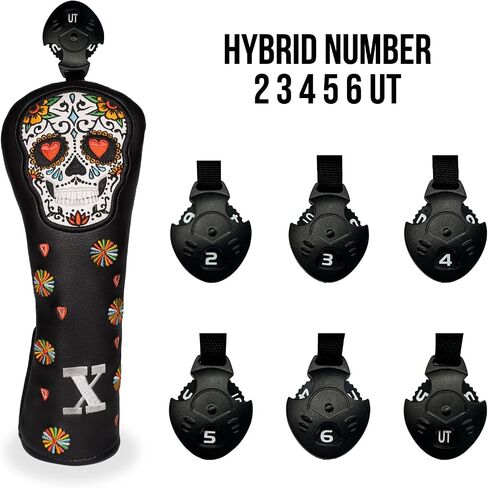 Colorful Skeleton Embroidery Club Covers Driver Headcovers Fairway Wood Cover Hybrid Head Cover Leather 3 Wood Headcover Golf Club Covers for Most Brand. in Saudi Arabia