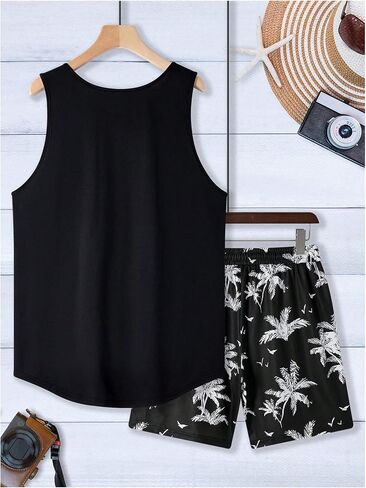 SOLY HUX Men's Short Sets 2 Piece Outfits Summer Tropical Print Tank Tops and Drawstring Shorts Sets in Kuwait
