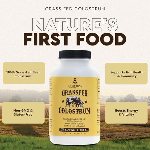 Ancestral Supplements Grass Fed Beef Bovine Colostrum Powder Packets, Immune Support Supplement, Gut, Skin & Hair Health Support Supplements, Promotes Growth and Repair, Non GMO, 30 Sticks, Unflavored in Saudi Arabia