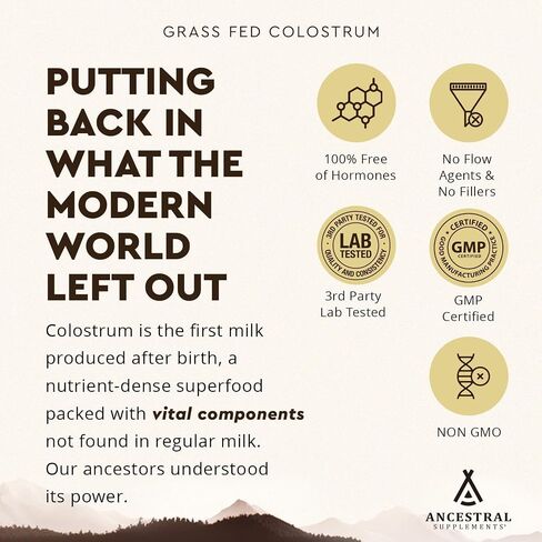 Ancestral Supplements Grass Fed Beef Bovine Colostrum Powder Packets, Immune Support Supplement, Gut, Skin & Hair Health Support Supplements, Promotes Growth and Repair, Non GMO, 30 Sticks, Unflavored in Saudi Arabia