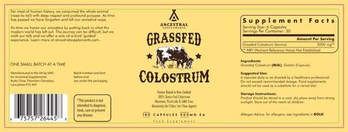 Ancestral Supplements Grass Fed Beef Bovine Colostrum Powder Packets, Immune Support Supplement, Gut, Skin & Hair Health Support Supplements, Promotes Growth and Repair, Non GMO, 30 Sticks, Unflavored in Saudi Arabia
