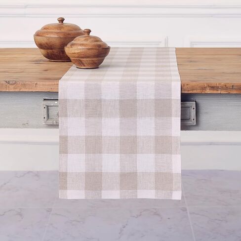 Solino Home Linen Check Table Runner 36 inch – 100% Pure Linen Black and White Buffalo Plaid Table Runner 14 x 36 Inch – Farmhouse Table Runner for Spring, Winter, Holiday in Saudi Arabia