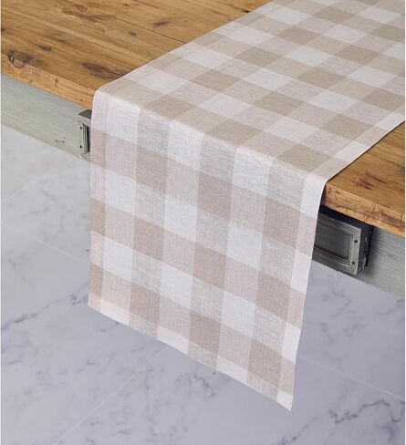 Solino Home Linen Check Table Runner 36 inch – 100% Pure Linen Black and White Buffalo Plaid Table Runner 14 x 36 Inch – Farmhouse Table Runner for Spring, Winter, Holiday in Saudi Arabia