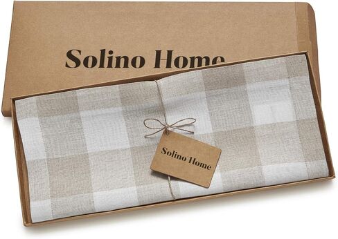 Solino Home Linen Check Table Runner 36 inch – 100% Pure Linen Black and White Buffalo Plaid Table Runner 14 x 36 Inch – Farmhouse Table Runner for Spring, Winter, Holiday in Saudi Arabia