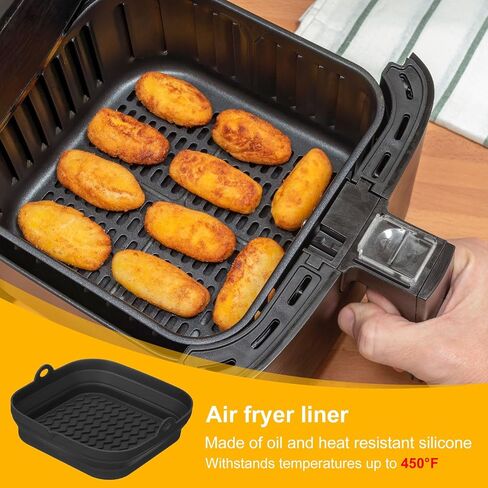 uxcell Air Fryer Silicone Liners, 8.2" Reusable Square Air Fryer Liner Pot Baking Tray Basket Bowl Oven Air Fryer Accessories for 4 to 7QT, Red in Saudi Arabia