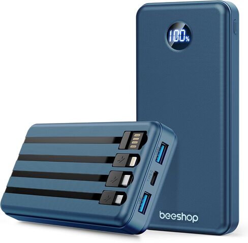 BEESHOP Portable Charger Power Bank - 37000mAh Portable Battery with 4 Built-in Cables, 22.5W Fast Charging Battery Pack Bank Compatible with iPhone 16 15 14 13 Android Samsung Phone etc(1 Pack) in Saudi Arabia