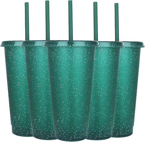 Suertestarry Plastic Tumblers with Lids and Straws Water Bottle Iced Coffee Travel Mug Cup Reusable Cups Perfect for Parties,Birthdays, 24oz-5 Pack (Sparkling Glitter) in Saudi Arabia