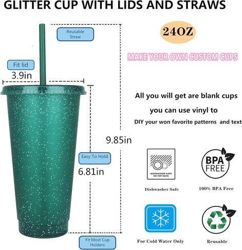 Suertestarry Plastic Tumblers with Lids and Straws Water Bottle Iced Coffee Travel Mug Cup Reusable Cups Perfect for Parties,Birthdays, 24oz-5 Pack (Sparkling Glitter) in Saudi Arabia