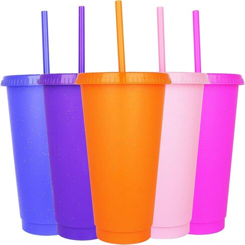 Suertestarry Plastic Tumblers with Lids and Straws Water Bottle Iced Coffee Travel Mug Cup Reusable Cups Perfect for Parties,Birthdays, 24oz-5 Pack (Sparkling Glitter) in Saudi Arabia