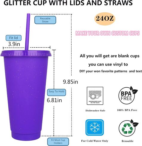 Suertestarry Plastic Tumblers with Lids and Straws Water Bottle Iced Coffee Travel Mug Cup Reusable Cups Perfect for Parties,Birthdays, 24oz-5 Pack (Sparkling Glitter) in Saudi Arabia