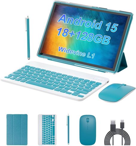 Android 15 Tablet 10 inch Tablet 2 IN 1Tablets with Keyboard Mouse Case Stylus 18GB RAM 128GB ROM 2TB Expand, 1280x800 10.1" IPS HD Touchscreen 6000mAh Battery Bluetooth Dual Camera GMS 5G-WiFi Wifi6 in Saudi Arabia