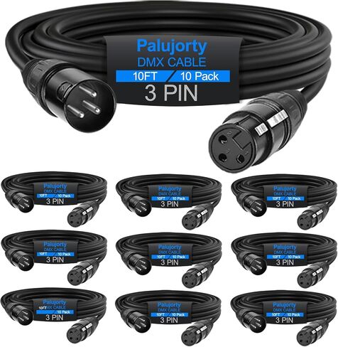 10 FT DMX Cable 3 Pin 6 Pack, Palujorty Coiled DMX Cable with Velcro for DMX lights and controllers in Saudi Arabia