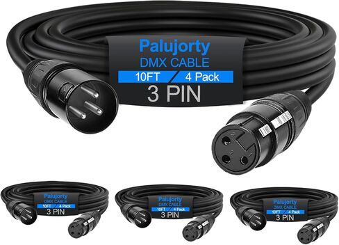 10 FT DMX Cable 3 Pin 6 Pack, Palujorty Coiled DMX Cable with Velcro for DMX lights and controllers in Saudi Arabia