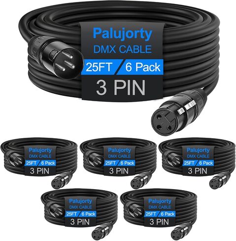 10 FT DMX Cable 3 Pin 6 Pack, Palujorty Coiled DMX Cable with Velcro for DMX lights and controllers in Saudi Arabia