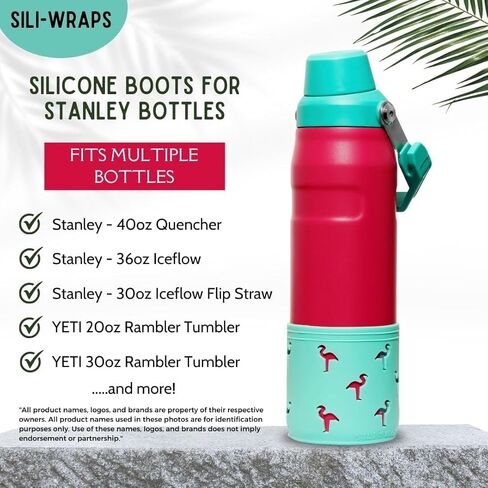 أحذية ستانلي الواقية من السيليكون - إكسسوارات كأس ستانلي اللطيفة - غلاف من السيليكون لستانلي وييتي - يناسب 40 أونصة من القواطع وأكثر - تصميم فلامنغو ستانلي - 100٪ سيليكون in Kuwait