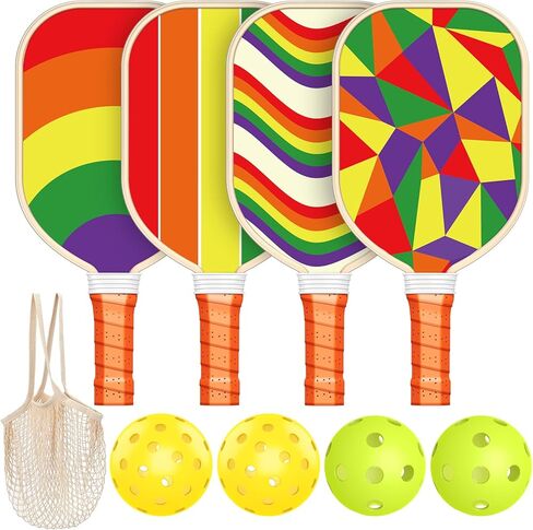 مجموعة مجاديف Pickleball المكونة من 4 قطع، مجموعة كرات Pickleball الخشبية الفاخرة المعتمدة من الولايات المتحدة الأمريكية مع 4 كرات Pickleball و1 حقيبة حمل مضارب Pickleball مع قبضة وسادة مريحة للمبتدئين والمحترفين هدايا للنساء والشباب in Kuwait