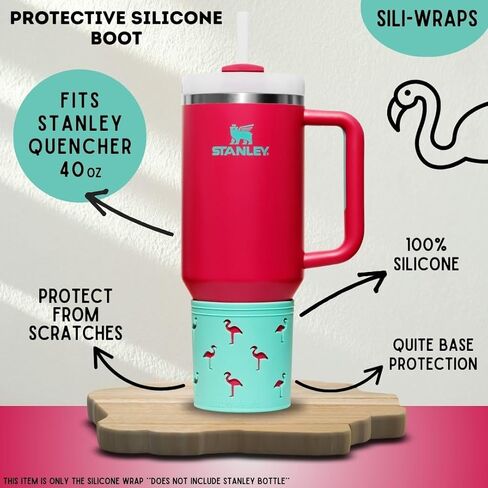 أحذية ستانلي الواقية من السيليكون - إكسسوارات كأس ستانلي اللطيفة - غلاف من السيليكون لستانلي وييتي - يناسب 40 أونصة من القواطع وأكثر - تصميم فلامنغو ستانلي - 100٪ سيليكون in Kuwait