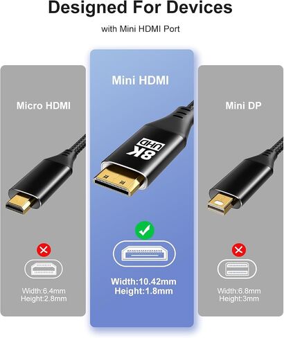 8K Mini HDMI to HDMI Adapter 2Pack, Ultra High Speed 48Gbps Bidirectional Transmission, HDMI Female to Mini HDMI with 8K@60Hz, 4K@120Hz Apply to Projector, Tablet, Graphics Card, Camcorder And More in Saudi Arabia