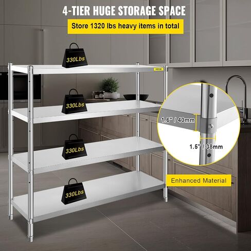 VBENLEM Stainless Steel Shelves 48x18.5 Inch 5 Tier Adjustable Shelf Storage Unit Stainless Steel Rack Shelving Heavy Duty Shelving for Kitchen Commercial Office Garage Storage 330lb Per Shelf in Saudi Arabia