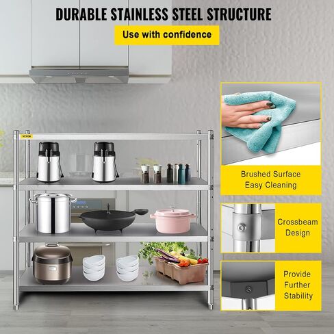 VBENLEM Stainless Steel Shelves 48x18.5 Inch 5 Tier Adjustable Shelf Storage Unit Stainless Steel Rack Shelving Heavy Duty Shelving for Kitchen Commercial Office Garage Storage 330lb Per Shelf in Saudi Arabia