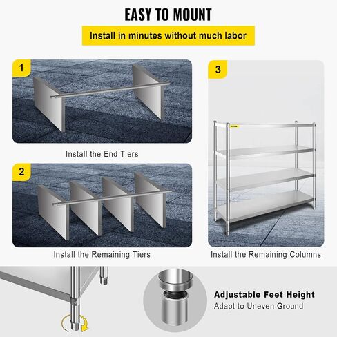 VBENLEM Stainless Steel Shelves 48x18.5 Inch 5 Tier Adjustable Shelf Storage Unit Stainless Steel Rack Shelving Heavy Duty Shelving for Kitchen Commercial Office Garage Storage 330lb Per Shelf in Saudi Arabia