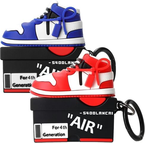 [2Pack] Compatible Airpods Pro 3 Case (2025),3D Cute Cartoon Shoe Box Soft Silicone Protective Cases for Apple AirPods Pro 3rd Generation Case,Airpod Pro 3 Cover with Keychain for Women Men,Red+Blue in Kuwait