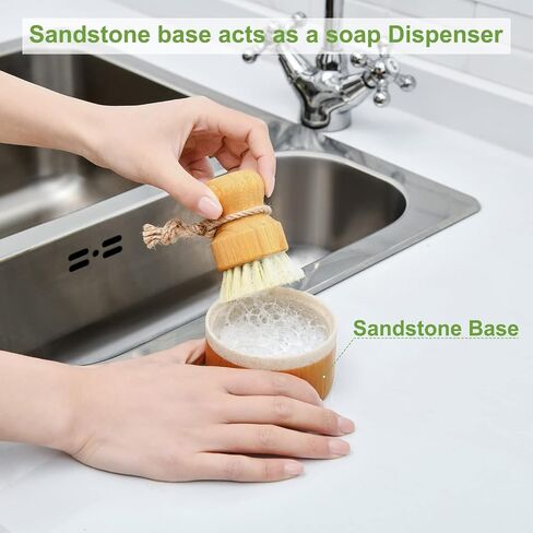 SUBEKYU Bamboo Dish Scrub Brushes, Kitchen Wooden Cleaning Scrubbers Set for Washing Cast Iron Pan/Pot, Natural Sisal Bristles, Set of 2 in Saudi Arabia