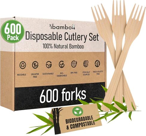 100% Bamboo Cutlery Set - 100 Biodegradable Utensils (50 Forks, 25 Spoons, 25 Knives) | Reusable or Disposable Bamboo Flatware | Compostable FSC Certified Utensils for Weddings, Camping, Party in Saudi Arabia